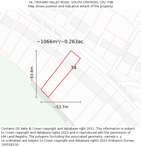 34, CROHAM VALLEY ROAD, SOUTH CROYDON, CR2 7NB: Plot and title map