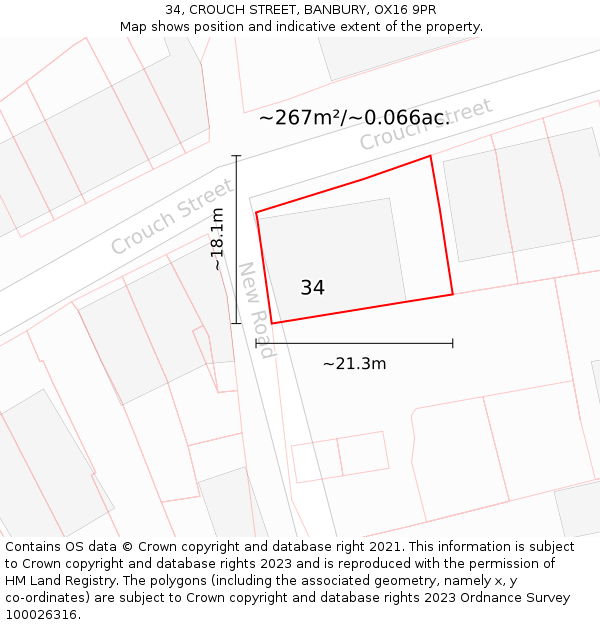34, CROUCH STREET, BANBURY, OX16 9PR: Plot and title map