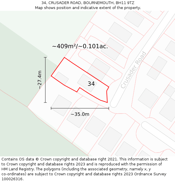 34, CRUSADER ROAD, BOURNEMOUTH, BH11 9TZ: Plot and title map