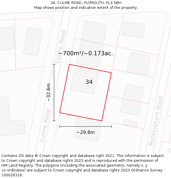 34, CULME ROAD, PLYMOUTH, PL3 5BH: Plot and title map