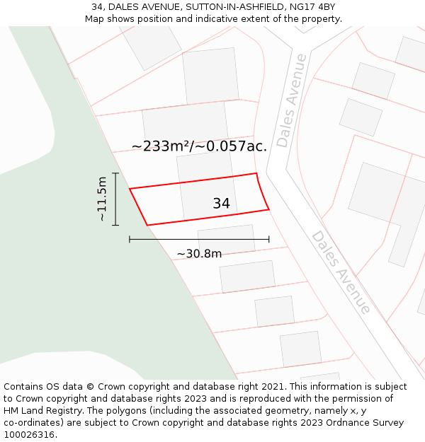 34, DALES AVENUE, SUTTON-IN-ASHFIELD, NG17 4BY: Plot and title map