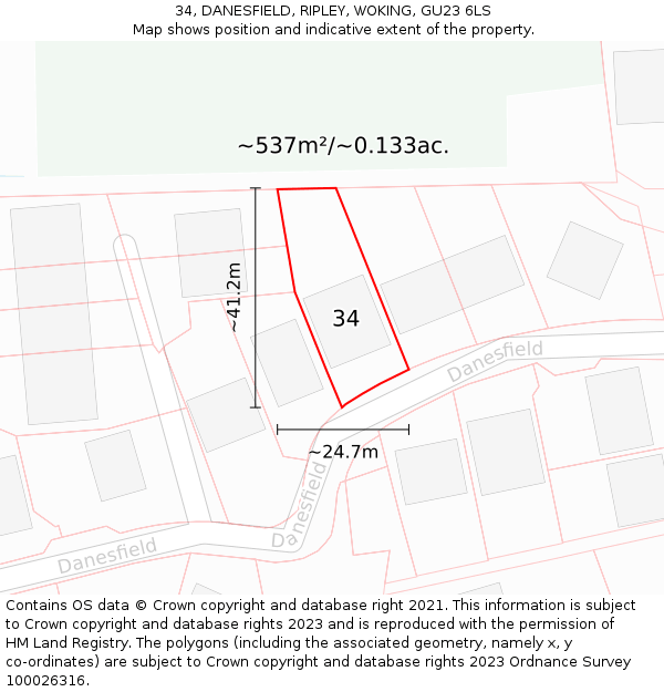 34, DANESFIELD, RIPLEY, WOKING, GU23 6LS: Plot and title map