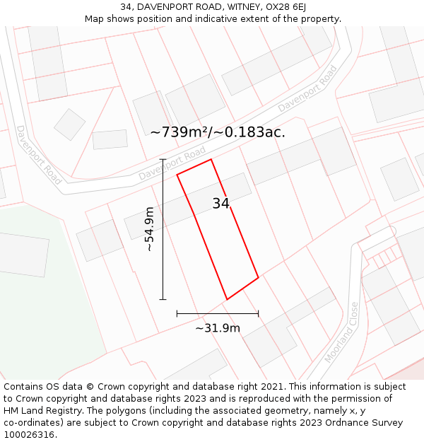 34, DAVENPORT ROAD, WITNEY, OX28 6EJ: Plot and title map