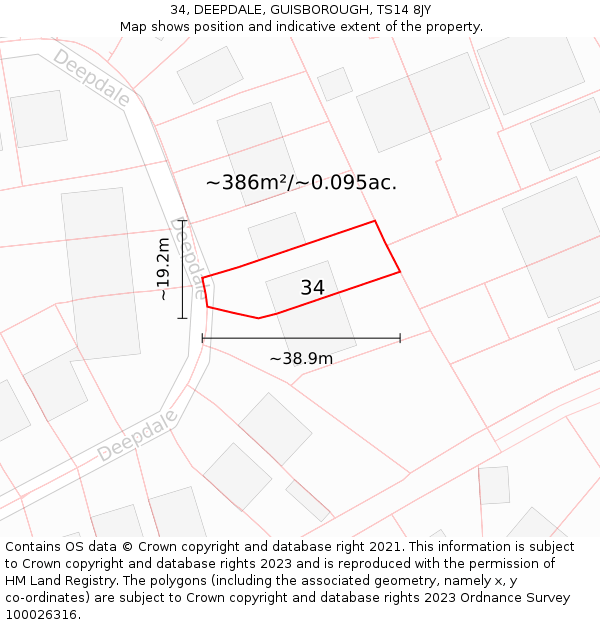 34, DEEPDALE, GUISBOROUGH, TS14 8JY: Plot and title map