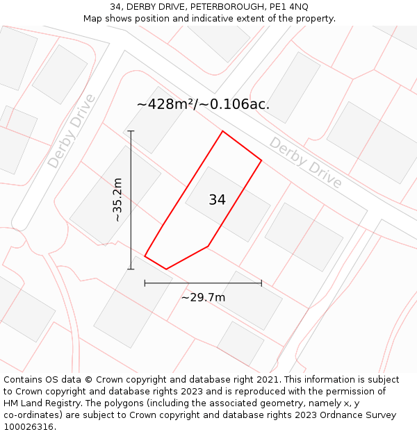 34, DERBY DRIVE, PETERBOROUGH, PE1 4NQ: Plot and title map