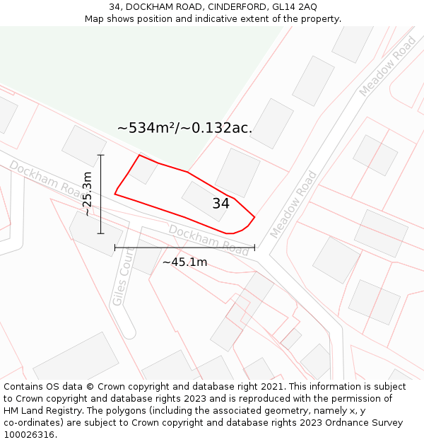 34, DOCKHAM ROAD, CINDERFORD, GL14 2AQ: Plot and title map