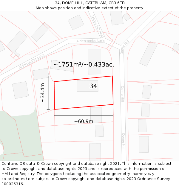 34, DOME HILL, CATERHAM, CR3 6EB: Plot and title map