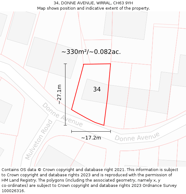 34, DONNE AVENUE, WIRRAL, CH63 9YH: Plot and title map