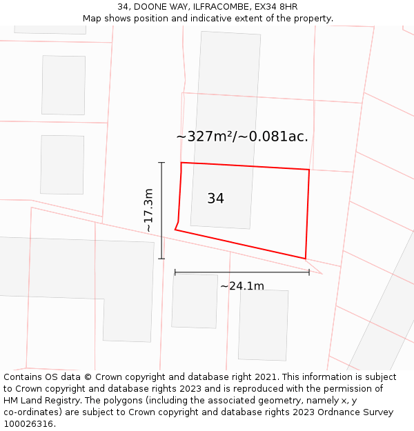 34, DOONE WAY, ILFRACOMBE, EX34 8HR: Plot and title map