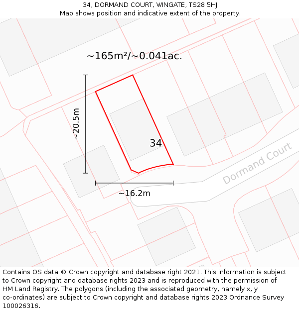 34, DORMAND COURT, WINGATE, TS28 5HJ: Plot and title map