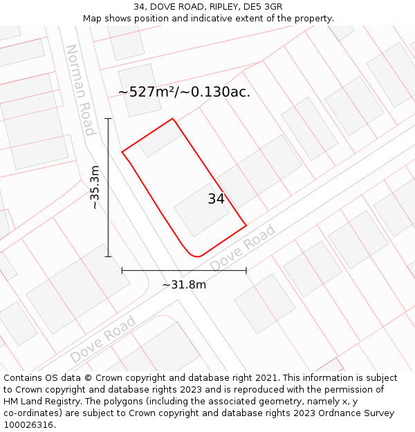 34, DOVE ROAD, RIPLEY, DE5 3GR: Plot and title map