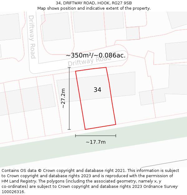 34, DRIFTWAY ROAD, HOOK, RG27 9SB: Plot and title map