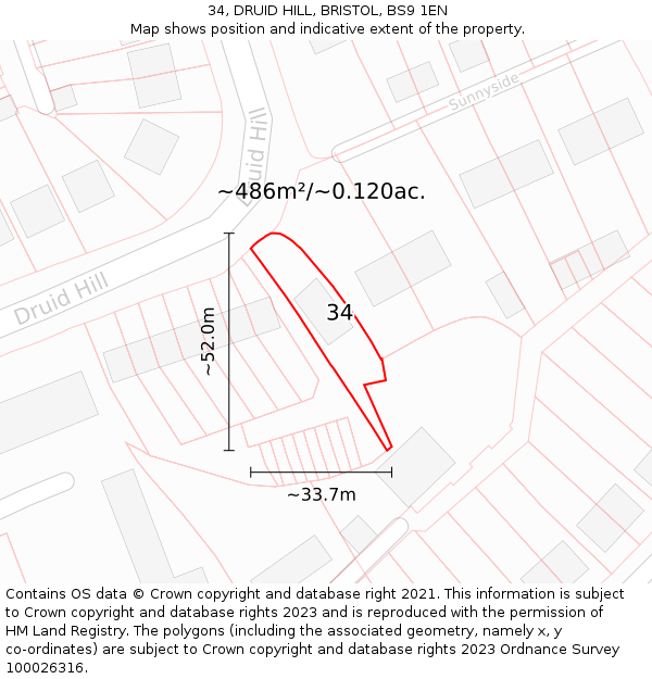 34, DRUID HILL, BRISTOL, BS9 1EN: Plot and title map