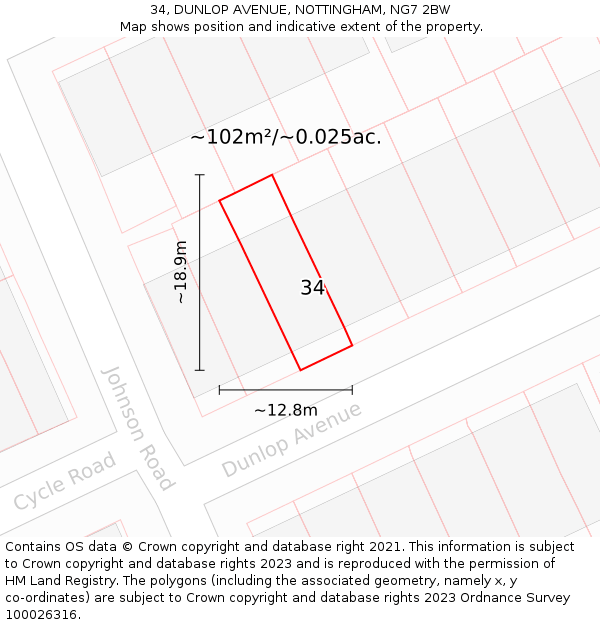 34, DUNLOP AVENUE, NOTTINGHAM, NG7 2BW: Plot and title map