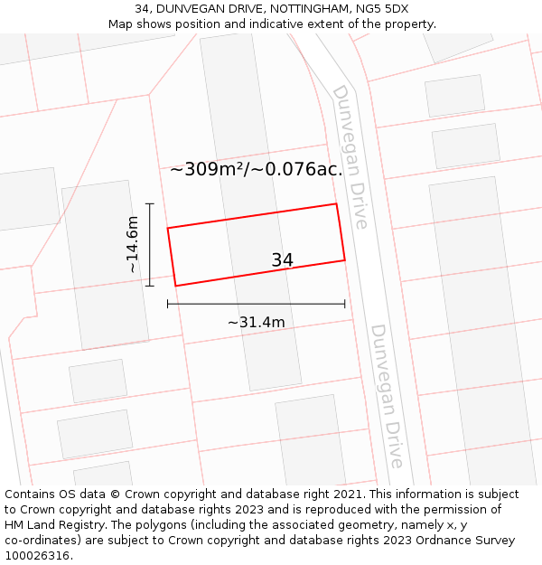 34, DUNVEGAN DRIVE, NOTTINGHAM, NG5 5DX: Plot and title map