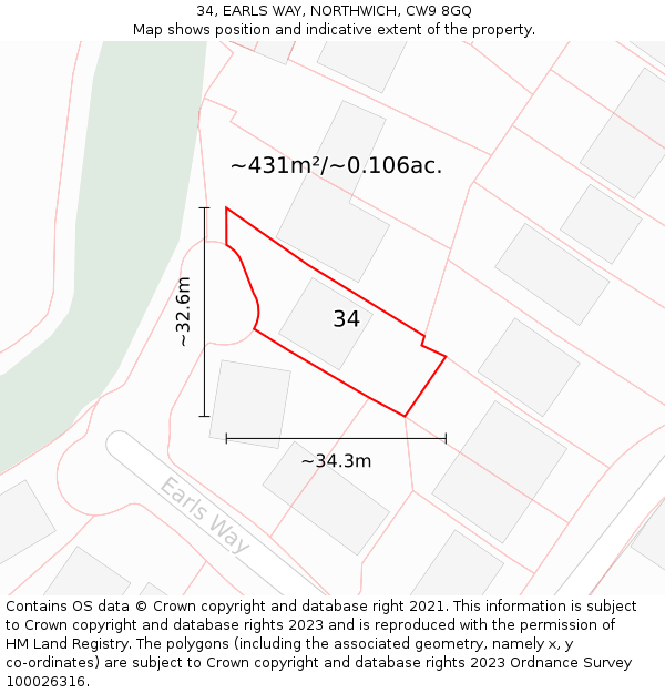 34, EARLS WAY, NORTHWICH, CW9 8GQ: Plot and title map