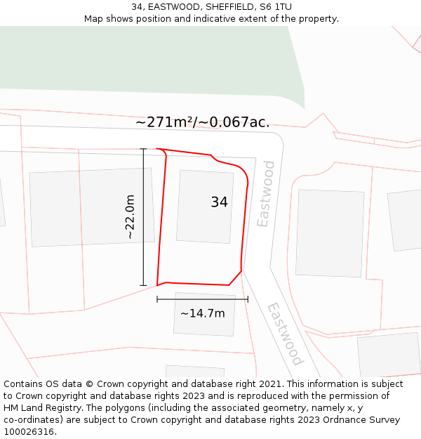 34, EASTWOOD, SHEFFIELD, S6 1TU: Plot and title map