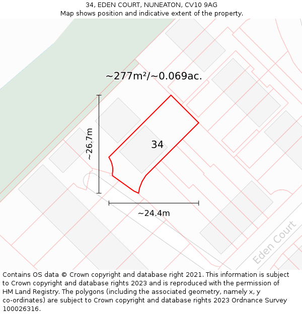 34, EDEN COURT, NUNEATON, CV10 9AG: Plot and title map