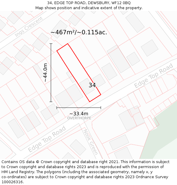 34, EDGE TOP ROAD, DEWSBURY, WF12 0BQ: Plot and title map