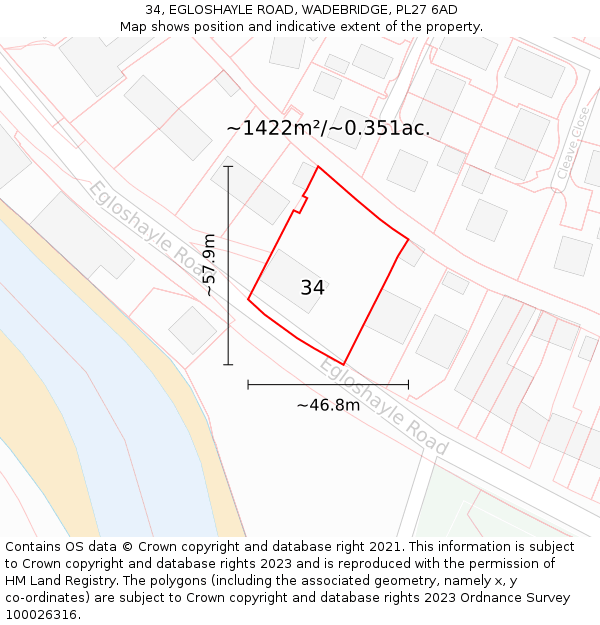 34, EGLOSHAYLE ROAD, WADEBRIDGE, PL27 6AD: Plot and title map