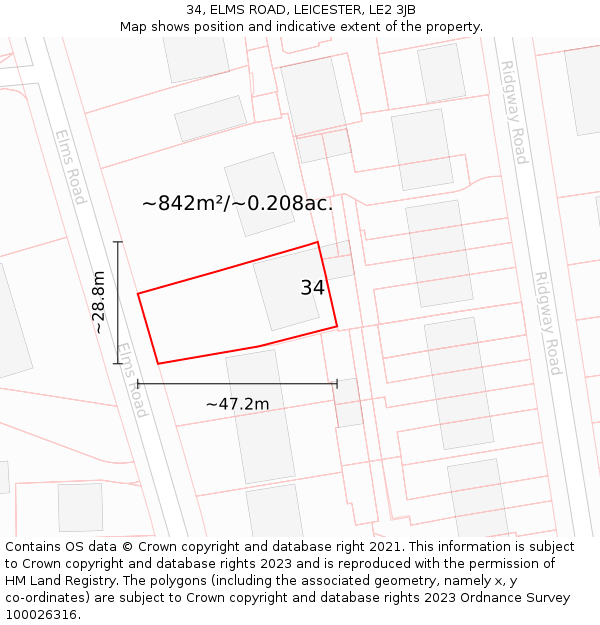 34, ELMS ROAD, LEICESTER, LE2 3JB: Plot and title map