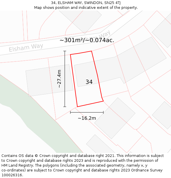 34, ELSHAM WAY, SWINDON, SN25 4TJ: Plot and title map