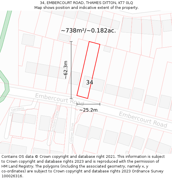 34, EMBERCOURT ROAD, THAMES DITTON, KT7 0LQ: Plot and title map