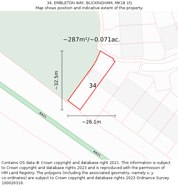 34, EMBLETON WAY, BUCKINGHAM, MK18 1FJ: Plot and title map