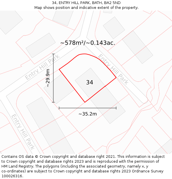 34, ENTRY HILL PARK, BATH, BA2 5ND: Plot and title map