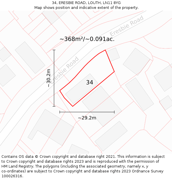 34, ERESBIE ROAD, LOUTH, LN11 8YG: Plot and title map