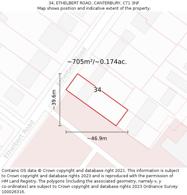 34, ETHELBERT ROAD, CANTERBURY, CT1 3NF: Plot and title map