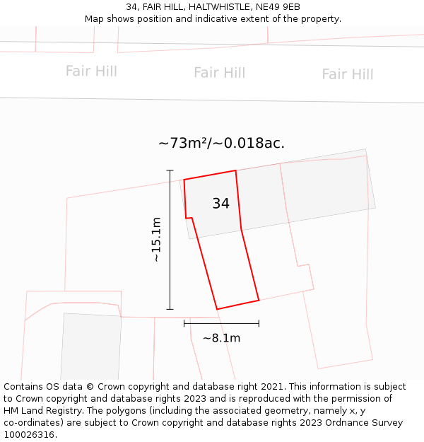 34, FAIR HILL, HALTWHISTLE, NE49 9EB: Plot and title map