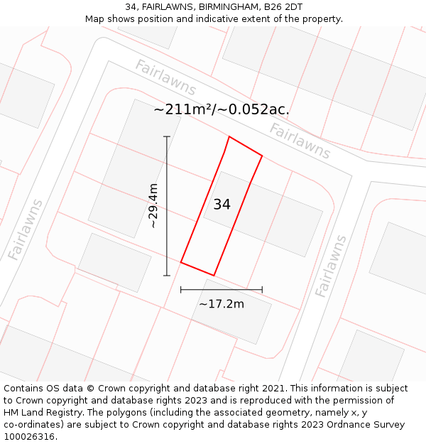 34, FAIRLAWNS, BIRMINGHAM, B26 2DT: Plot and title map