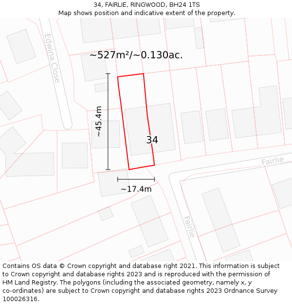 34, FAIRLIE, RINGWOOD, BH24 1TS: Plot and title map