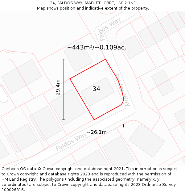 34, FALDOS WAY, MABLETHORPE, LN12 1NF: Plot and title map