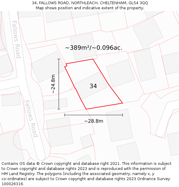 34, FALLOWS ROAD, NORTHLEACH, CHELTENHAM, GL54 3QQ: Plot and title map