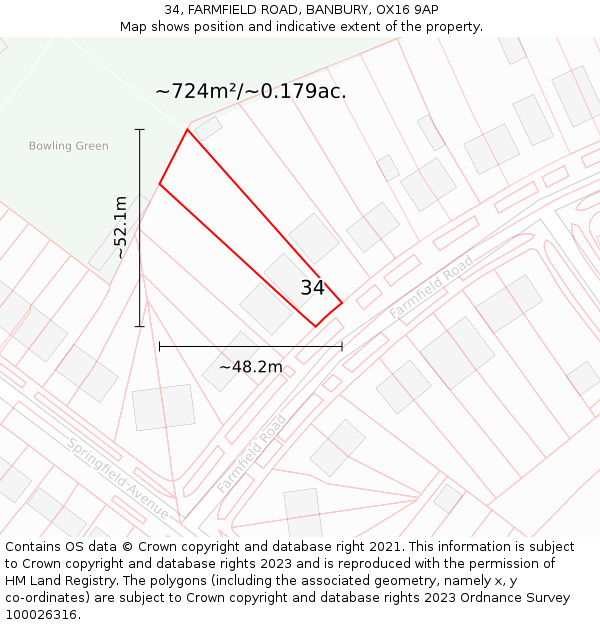 34, FARMFIELD ROAD, BANBURY, OX16 9AP: Plot and title map