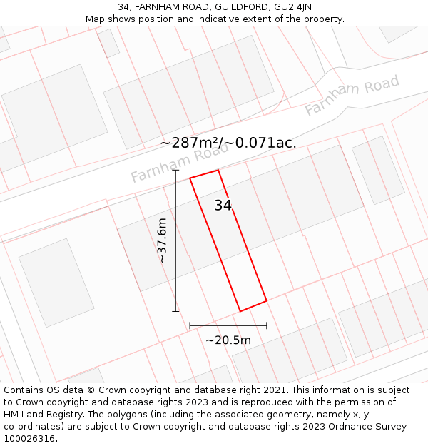 34, FARNHAM ROAD, GUILDFORD, GU2 4JN: Plot and title map