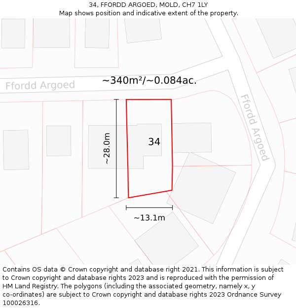 34, FFORDD ARGOED, MOLD, CH7 1LY: Plot and title map