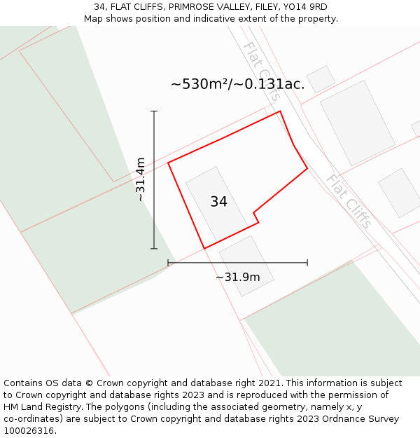 34, FLAT CLIFFS, PRIMROSE VALLEY, FILEY, YO14 9RD: Plot and title map