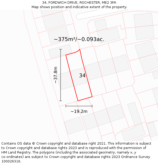 34, FORDWICH DRIVE, ROCHESTER, ME2 3FA: Plot and title map