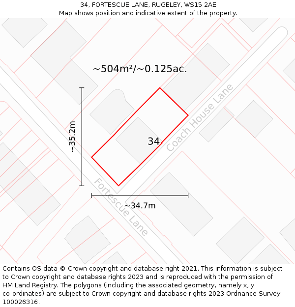34, FORTESCUE LANE, RUGELEY, WS15 2AE: Plot and title map