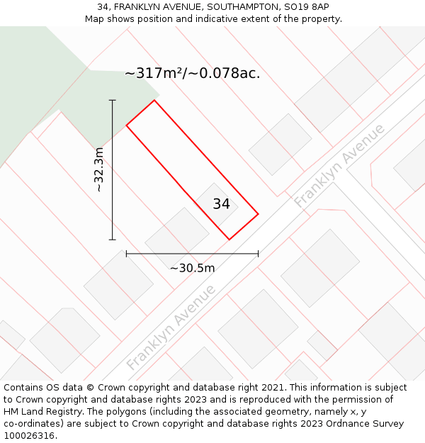 34, FRANKLYN AVENUE, SOUTHAMPTON, SO19 8AP: Plot and title map