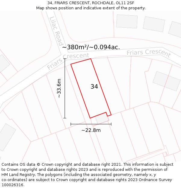 34, FRIARS CRESCENT, ROCHDALE, OL11 2SF: Plot and title map