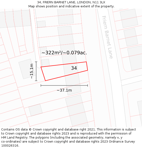 34, FRIERN BARNET LANE, LONDON, N11 3LX: Plot and title map