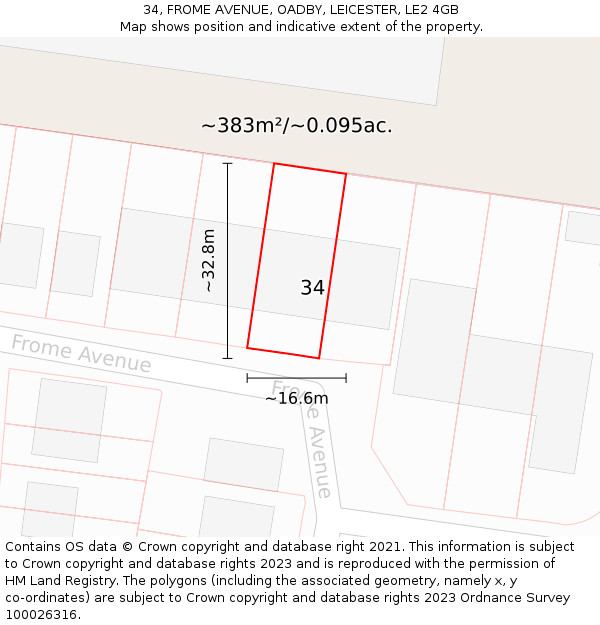 34, FROME AVENUE, OADBY, LEICESTER, LE2 4GB: Plot and title map