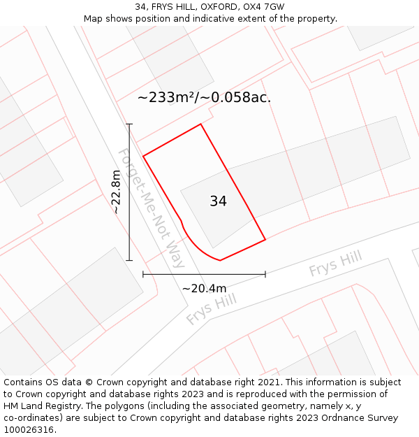 34, FRYS HILL, OXFORD, OX4 7GW: Plot and title map