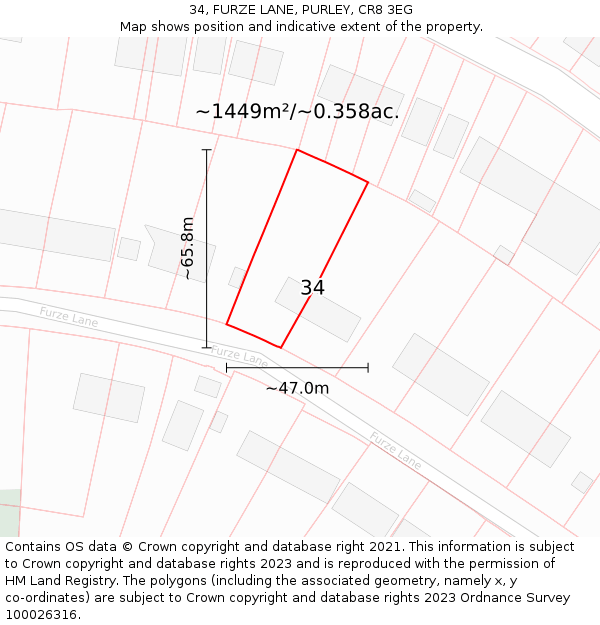 34, FURZE LANE, PURLEY, CR8 3EG: Plot and title map