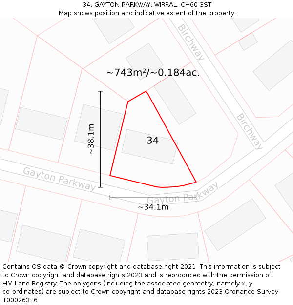 34, GAYTON PARKWAY, WIRRAL, CH60 3ST: Plot and title map