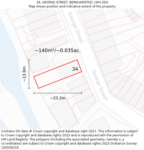 34, GEORGE STREET, BERKHAMSTED, HP4 2EG: Plot and title map
